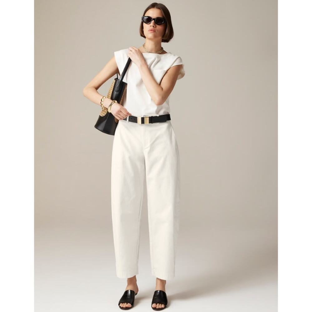 J.Crew Barrel Leg Pants WMNS 24 White Cotton-Linen Blend Stretch Hi-Rise Tapered